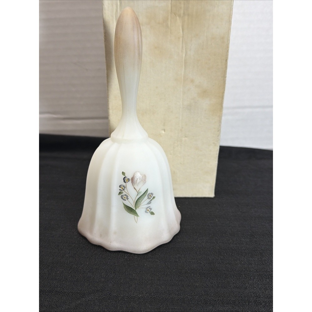 Vintage Fenton Burmese Satin Glass Bell Hand Painted Signed Fenton Family Member
